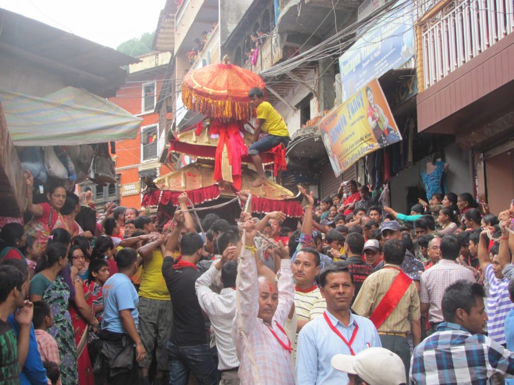 (The Chariot is carried through the streets of Tansen)